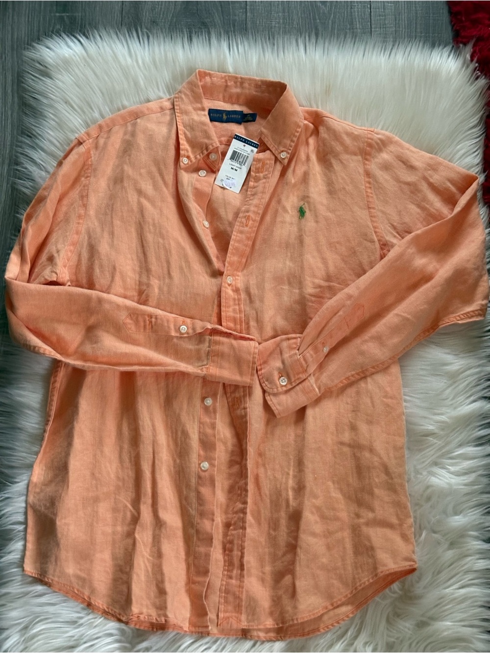 Ralph Lauren Men Orange Linen Button-Down Shirt